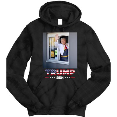 Trump Works Drive Thru Trump Serving French Fries Tie Dye Hoodie