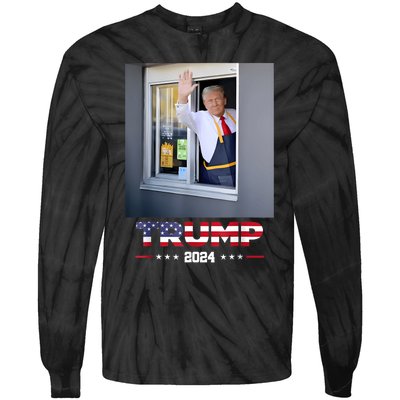 Trump Works Drive Thru Trump Serving French Fries Tie-Dye Long Sleeve Shirt