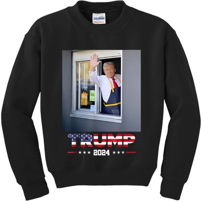 Trump Works Drive Thru Trump Serving French Fries Kids Sweatshirt