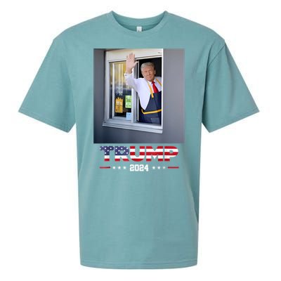 Trump Works Drive Thru Trump Serving French Fries Sueded Cloud Jersey T-Shirt