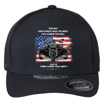 Three Wheels Do Both! USA Flags Trike Gift Flexfit Unipanel Trucker Cap