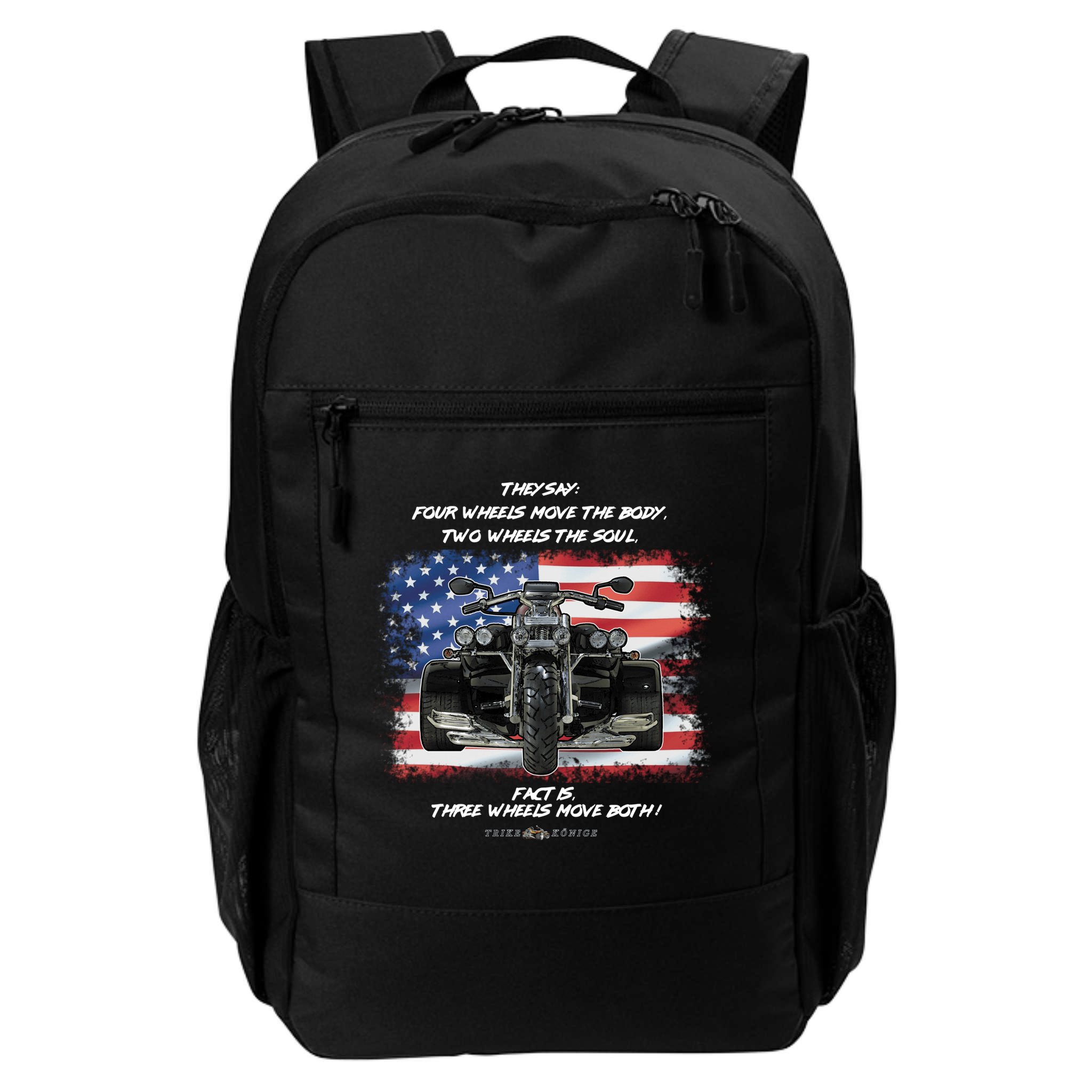 Three Wheels Do Both! USA Flags Trike Gift Backpack