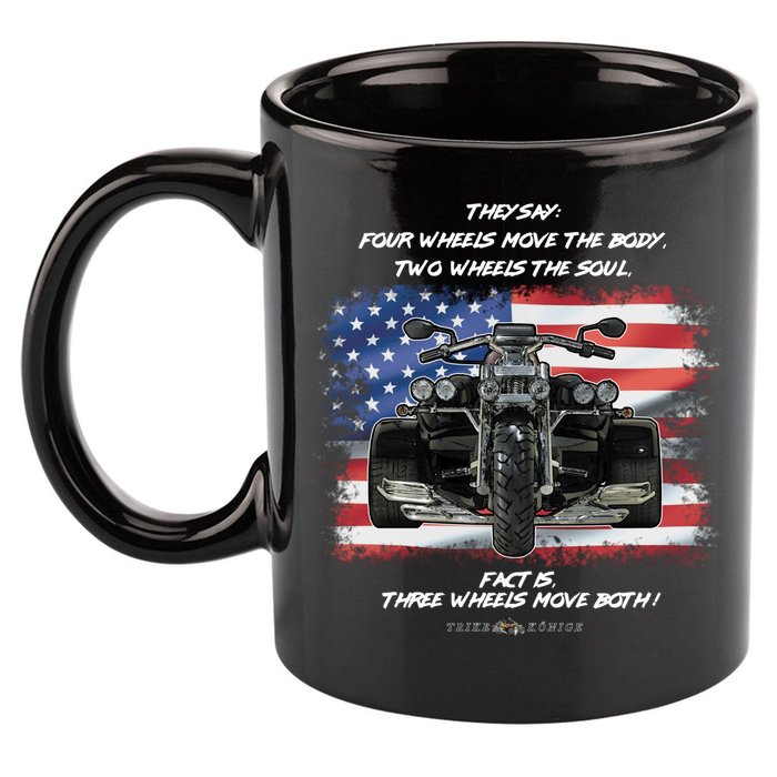 Three Wheels Do Both! USA Flags Trike Gift 11oz C Handle Ceramic Mug