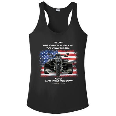 Three Wheels Do Both! USA Flags Trike Gift Ladies PosiCharge Competitor Racerback Tank