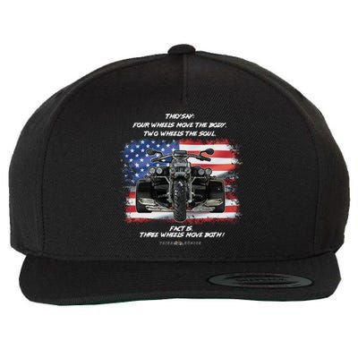 Three Wheels Do Both! USA Flags Trike Gift Wool Snapback Cap