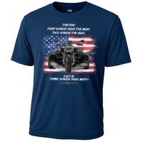 Three Wheels Do Both! USA Flags Trike Gift Cooling Performance Crew T-Shirt