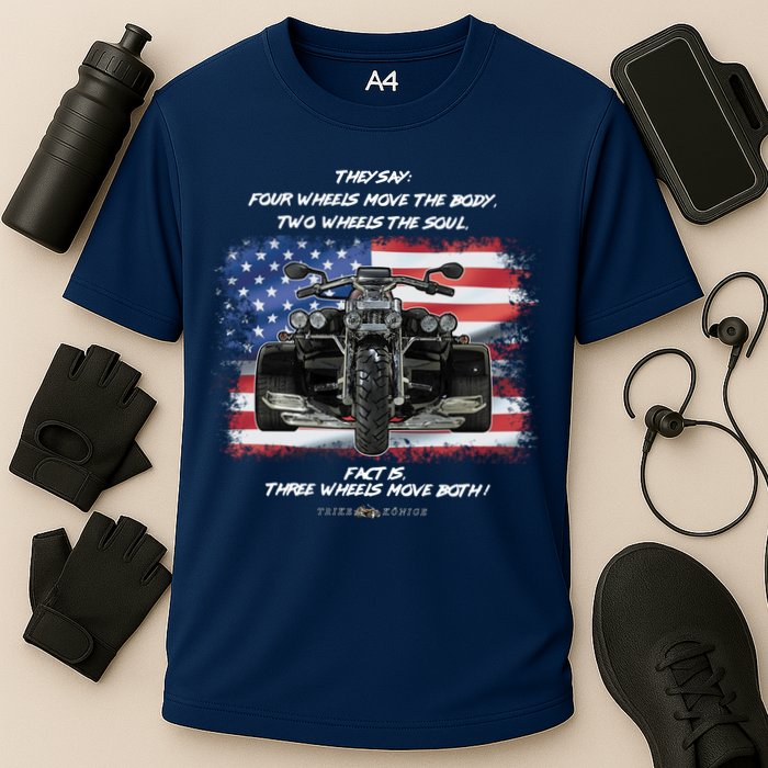 Three Wheels Do Both! USA Flags Trike Gift Cooling Performance Crew T-Shirt