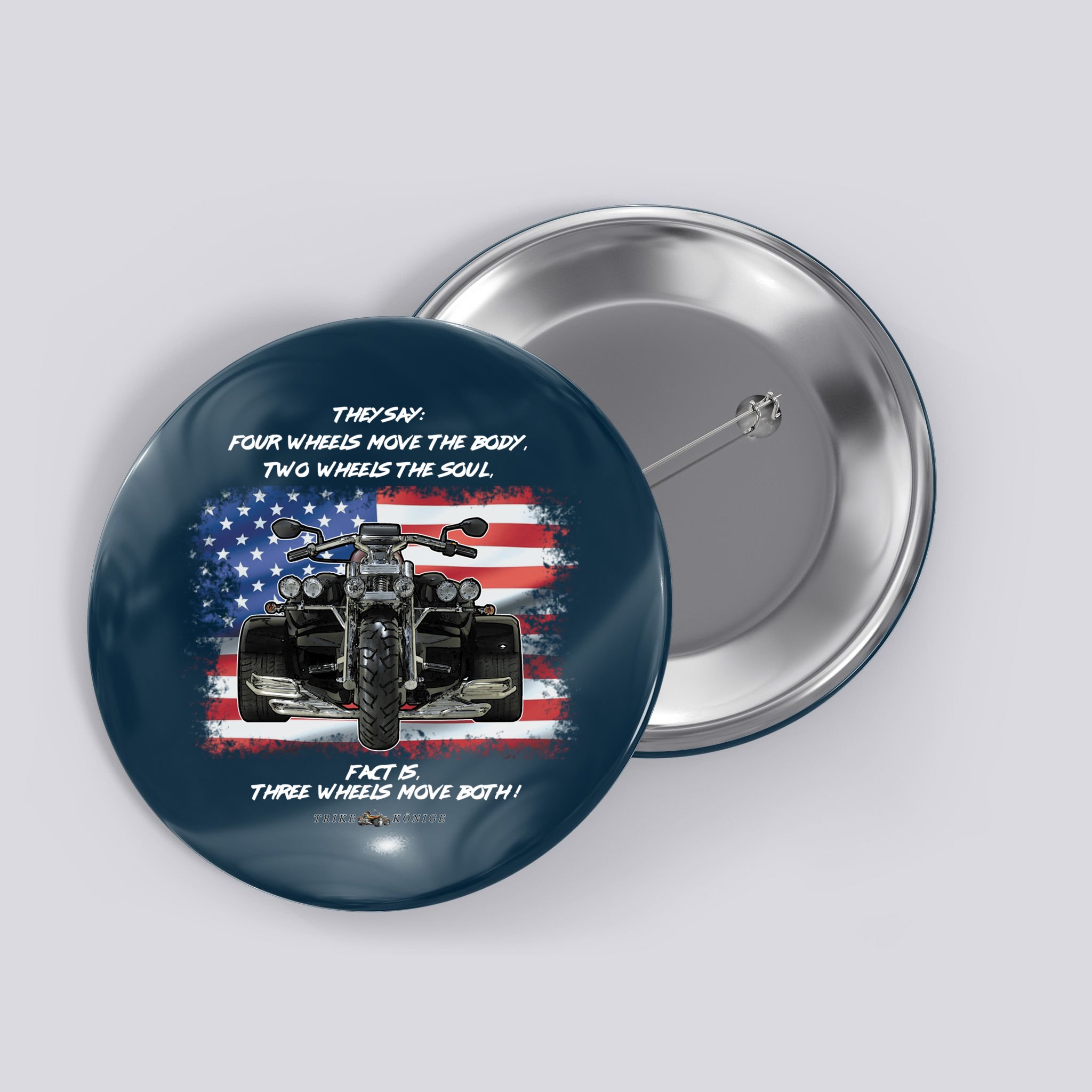 Three Wheels Do Both! USA Flags Trike Gift Button