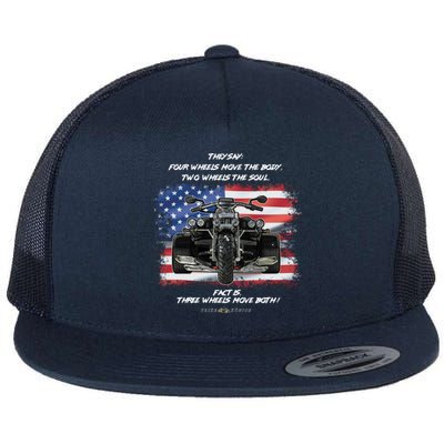 Three Wheels Do Both! USA Flags Trike Gift Flat Bill Trucker Hat