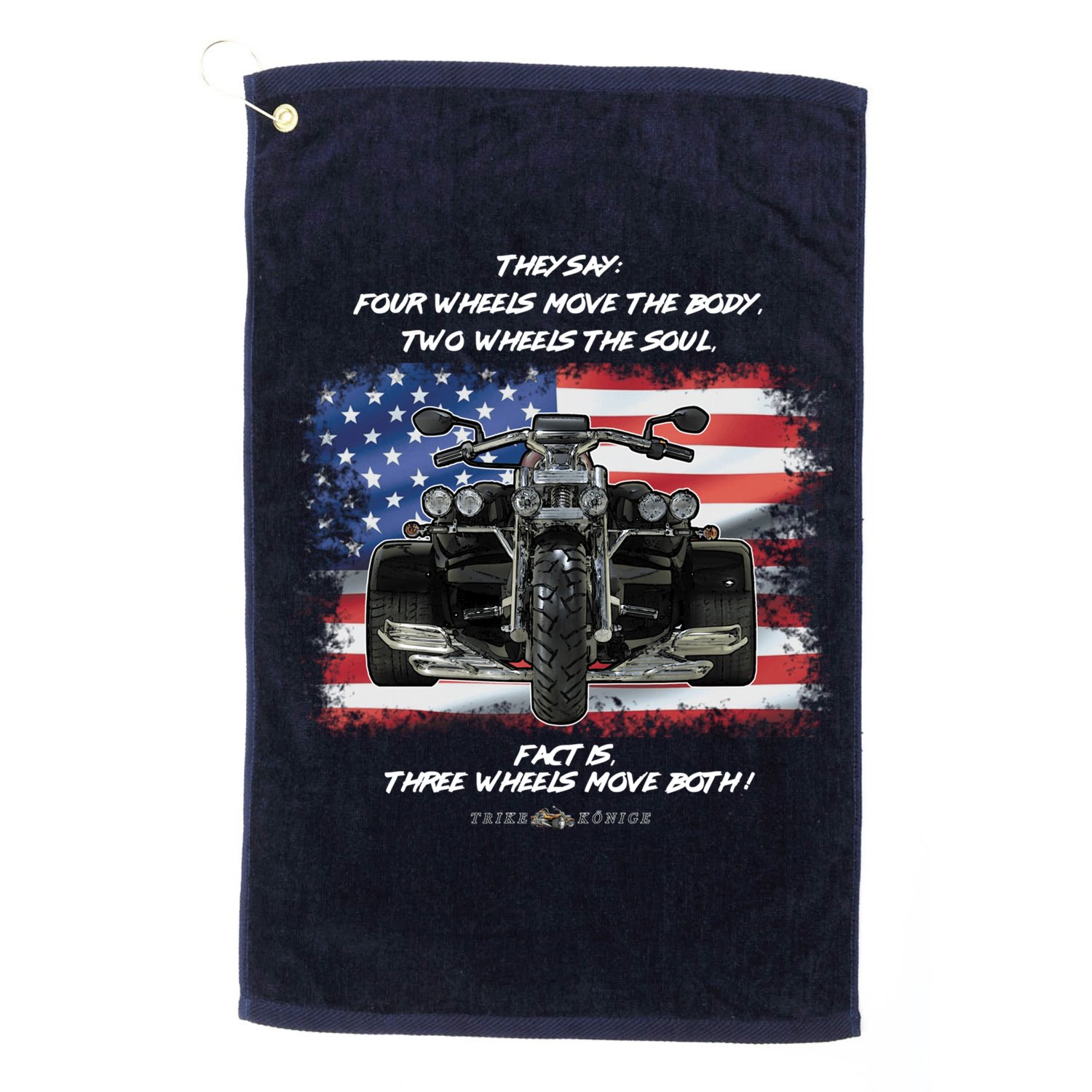 Three Wheels Do Both! USA Flags Trike Gift Golf Towel