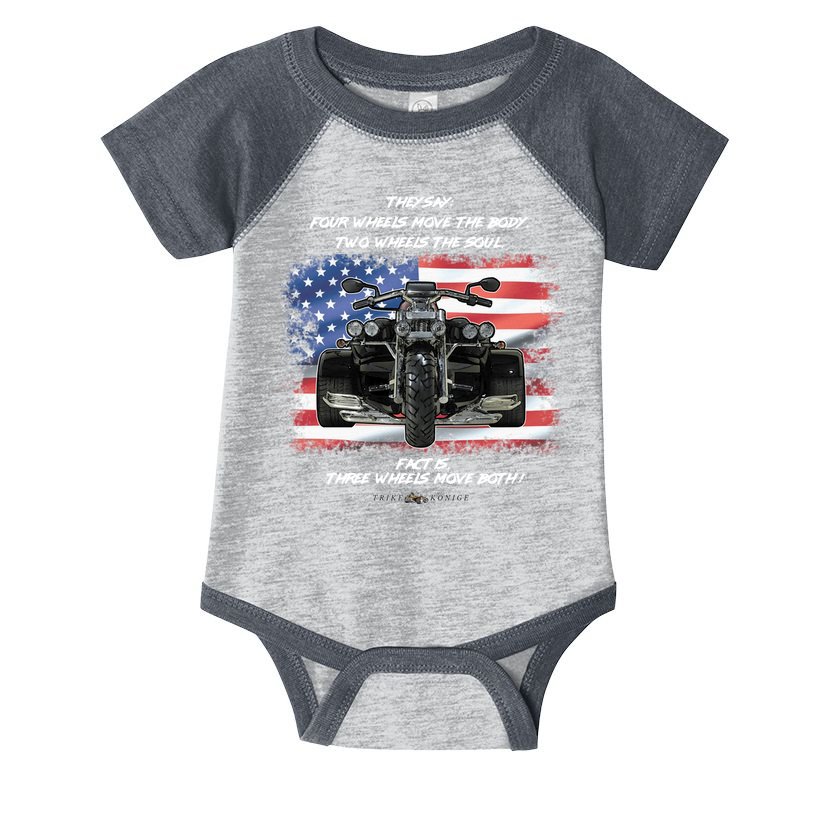 Three Wheels Do Both! USA Flags Trike Gift Infant Baby Jersey Bodysuit