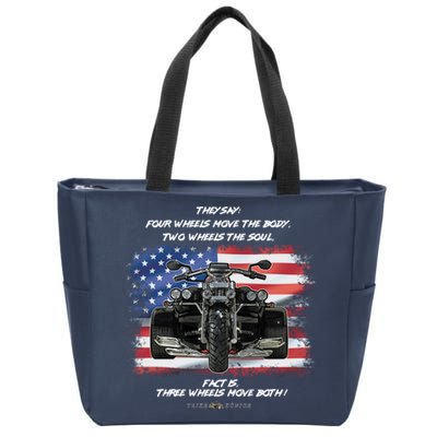 Three Wheels Do Both! USA Flags Trike Gift Zip Tote Bag
