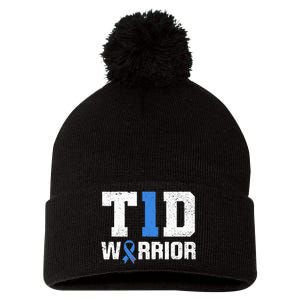 T1D Warrior Diabetes Warrior Diabetes Awareness Pom Pom 12in Knit Beanie