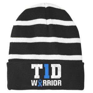 T1D Warrior Diabetes Warrior Diabetes Awareness Striped Beanie with Solid Band