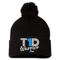 T1D Warrior Diabetes Awareness Type 1 Diabetic Pom Pom 12in Knit Beanie