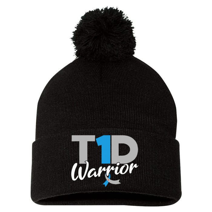 T1D Warrior Diabetes Awareness Type 1 Diabetic Pom Pom 12in Knit Beanie