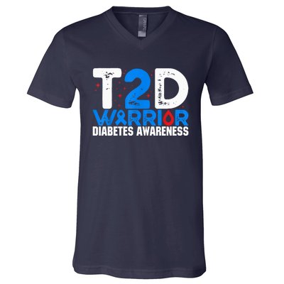 T2D Warrior Diabetes Awareness Type 2 Diabetes Awareness V-Neck T-Shirt