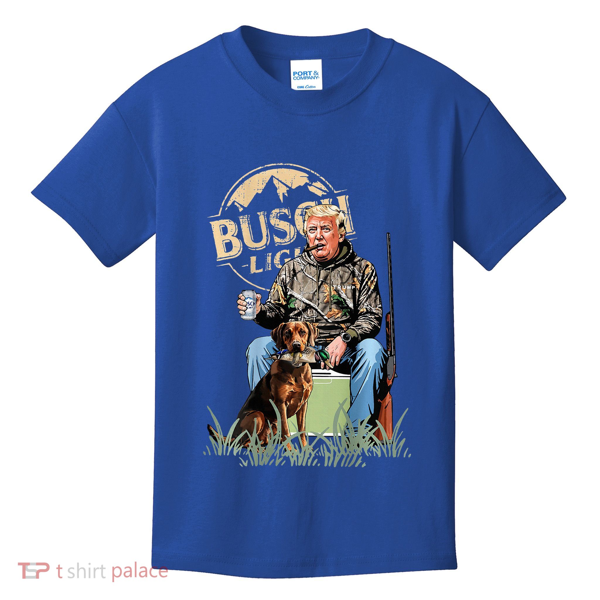 Trump With Dog Duck Waterfowl Hunting Camo President Kids T-Shirt