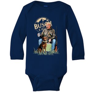 Trump With Dog Duck Waterfowl Hunting Camo President Baby Long Sleeve Bodysuit