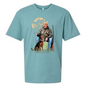 Trump With Dog Duck Waterfowl Hunting Camo President Sueded Cloud Jersey T-Shirt