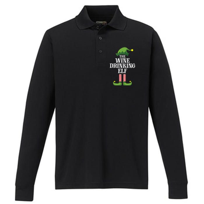 The Wine Drinking Elf Christmas Funny Performance Long Sleeve Polo