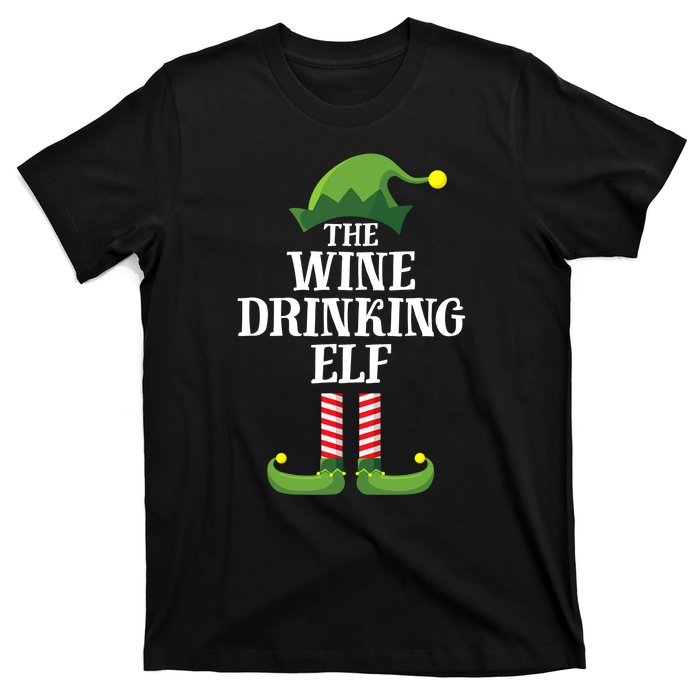 The Wine Drinking Elf Christmas Funny T-Shirt