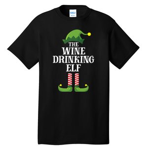 The Wine Drinking Elf Christmas Funny Tall T-Shirt