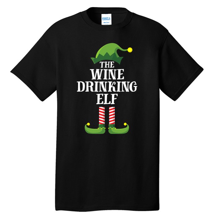 The Wine Drinking Elf Christmas Funny Tall T-Shirt