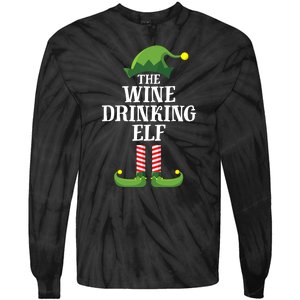 The Wine Drinking Elf Christmas Funny Tie-Dye Long Sleeve Shirt