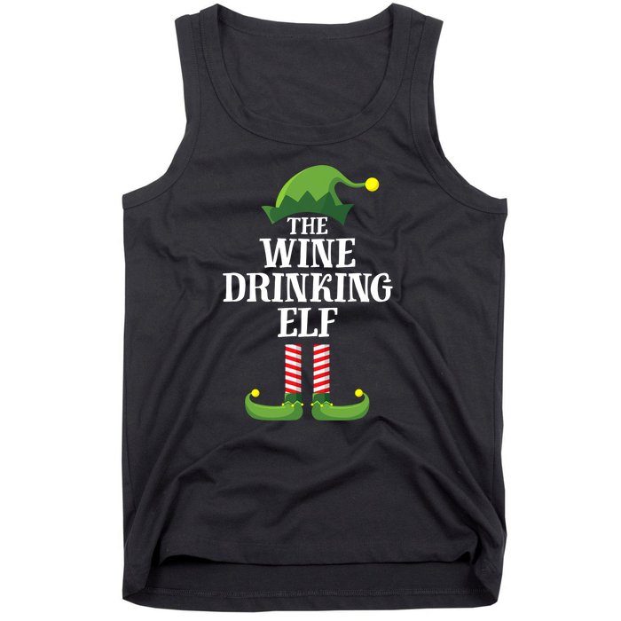 The Wine Drinking Elf Christmas Funny Tank Top