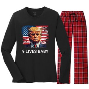 Trump With Ears Cat In Suite American Flag Nine Lives Baby Women's Long Sleeve Flannel Pajama Set 