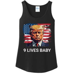 Trump With Ears Cat In Suite American Flag Nine Lives Baby Ladies Essential Tank