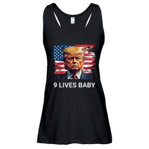 Trump With Ears Cat In Suite American Flag Nine Lives Baby Ladies Essential Flowy Tank