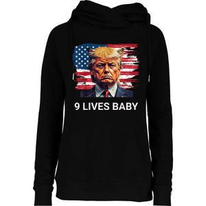 Trump With Ears Cat In Suite American Flag Nine Lives Baby Womens Funnel Neck Pullover Hood