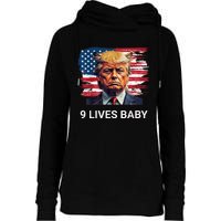 Trump With Ears Cat In Suite American Flag Nine Lives Baby Womens Funnel Neck Pullover Hood