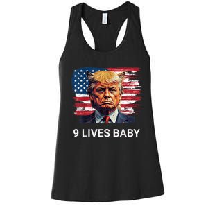 Trump With Ears Cat In Suite American Flag Nine Lives Baby Women's Racerback Tank