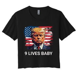 Trump With Ears Cat In Suite American Flag Nine Lives Baby Women's Crop Top Tee