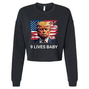 Trump With Ears Cat In Suite American Flag Nine Lives Baby Cropped Pullover Crew