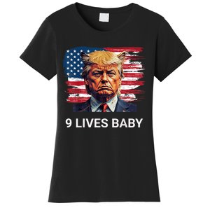 Trump With Ears Cat In Suite American Flag Nine Lives Baby Women's T-Shirt