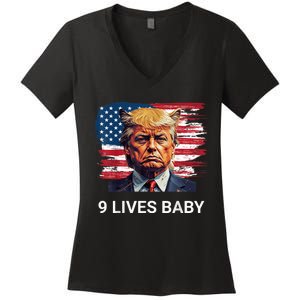 Trump With Ears Cat In Suite American Flag Nine Lives Baby Women's V-Neck T-Shirt