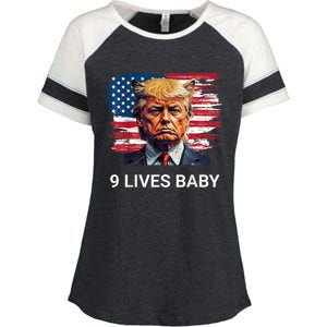 Trump With Ears Cat In Suite American Flag Nine Lives Baby Enza Ladies Jersey Colorblock Tee