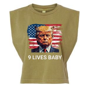 Trump With Ears Cat In Suite American Flag Nine Lives Baby Garment-Dyed Women's Muscle Tee