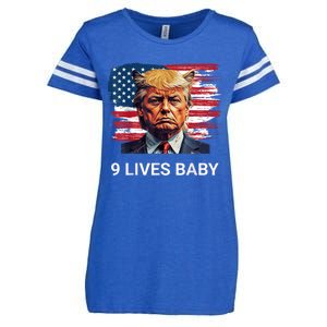 Trump With Ears Cat In Suite American Flag Nine Lives Baby Enza Ladies Jersey Football T-Shirt