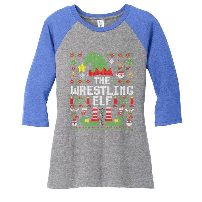 The Wrestling Elf Ugly Christmas Matching Family Group Meaningful Gift Women's Tri-Blend 3/4-Sleeve Raglan Shirt