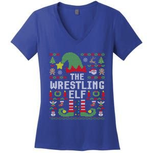 The Wrestling Elf Ugly Christmas Matching Family Group Meaningful Gift Women's V-Neck T-Shirt