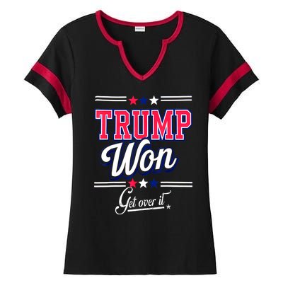 Trump Won Election 2024 Us Flag Donald Trump Won Get Over It 2024 Gift Ladies Halftime Notch Neck Tee