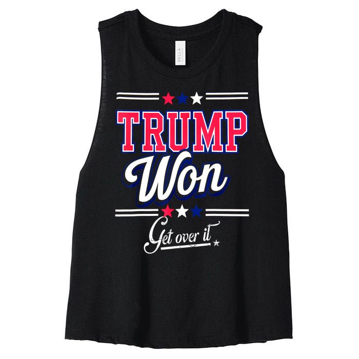 Trump Won Election 2024 Us Flag Donald Trump Won Get Over It 2024 Gift Women's Racerback Cropped Tank