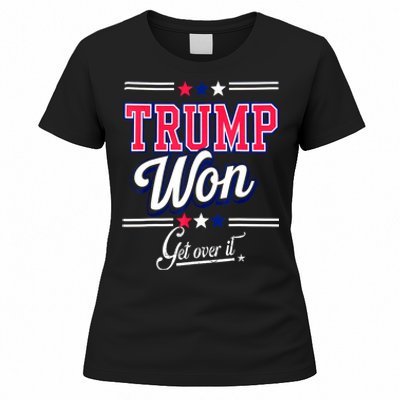 Trump Won Election 2024 Us Flag Donald Trump Won Get Over It 2024 Gift Women's T-Shirt