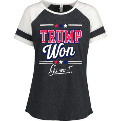 Trump Won Election 2024 Us Flag Donald Trump Won Get Over It 2024 Gift Enza Ladies Jersey Colorblock Tee