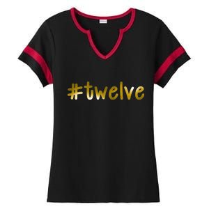 #Twelve 12th Birthday Gold Logo Ladies Halftime Notch Neck Tee